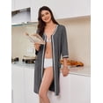 thumbnail image 3 of Ekouaer Zipper Robes for Women 3/4 Sleeves Lightweight House Coat Zip Up Bathrobe Soft Nightgown with Pockets, 3 of 6