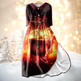 thumbnail image 2 of Christmas Dresses for Women Ladies Fashion Christmas Print Lapel Button-Down Seven-Quarter Cuff Strap-Up Dress with Merry Christmas for Christmas Party,Black,L, 2 of 5