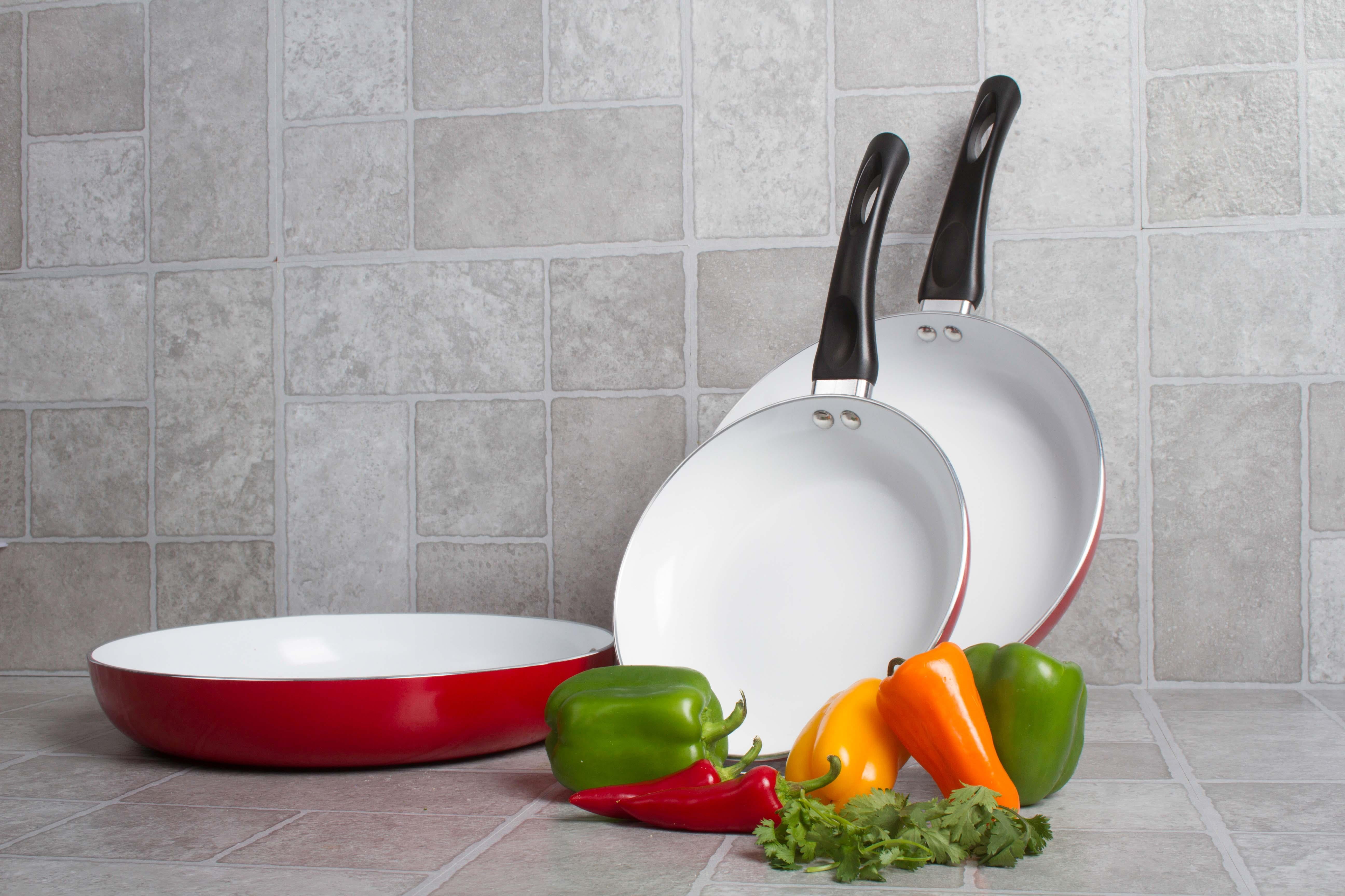 Healthy Nonstick Ceramic Coated Frying Pan 3 Pcs Eco Friendly Durable