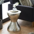 thumbnail image 3 of DecMode Contemporary Metal Hourglass-Shaped Accent Table with Hammered and Visible Dimple Patterns Detail, 14"W x 18"H, Silver, 3 of 17