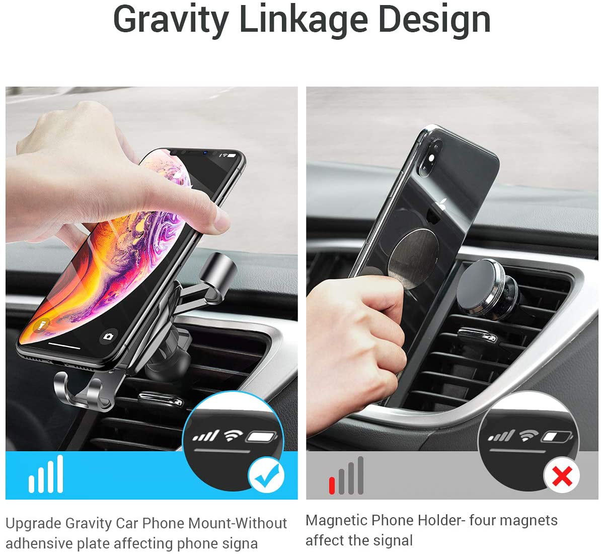 Galaxy Note 9/S10 Plus/S9 AINOPE Cell Phone Holder for Car Gravity Car Phone Mount Auto-Clamping Air Vent Car Phone Holder Universal Car Phone Mount Compatible iPhone Xs MAX/X/XR/8/7 Silver 