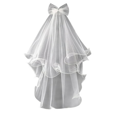 

Wedding Veil with Metal Comb Wedding Hair Accessories for Flower Girl 2 Tier Longest Tulle 28 Embellished with Bow