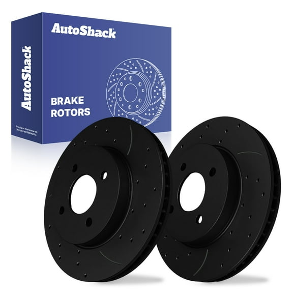 AutoShack 10.22" (259.7 mm) Front Vented Drilled & Slotted Brake Rotors E-Coated | Replacement for 2012-2019 Nissan Versa 2014-2019 Nissan Versa Note | Black Finish | 2-PC Set | NightGuard
