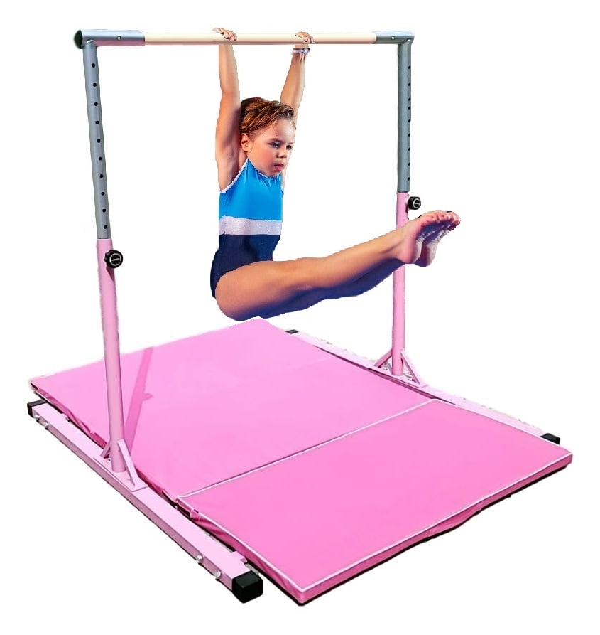 Pink Kids Gymnastics Bar Expandable Junior Training Folding Bar 