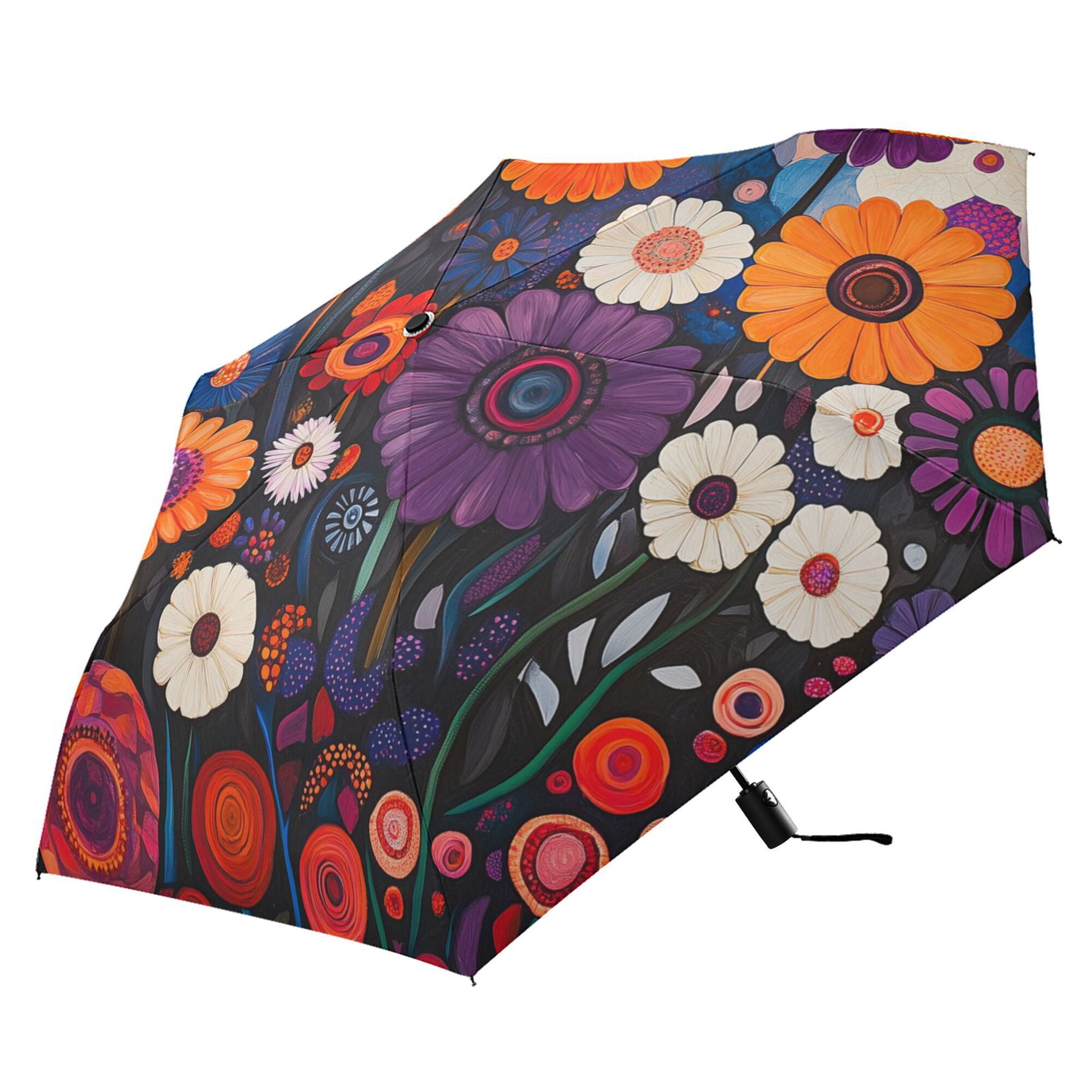 FORMRS Travel Umbrella Folding Auto Open Close Windproof Rain UV Protection, Purple Flowers