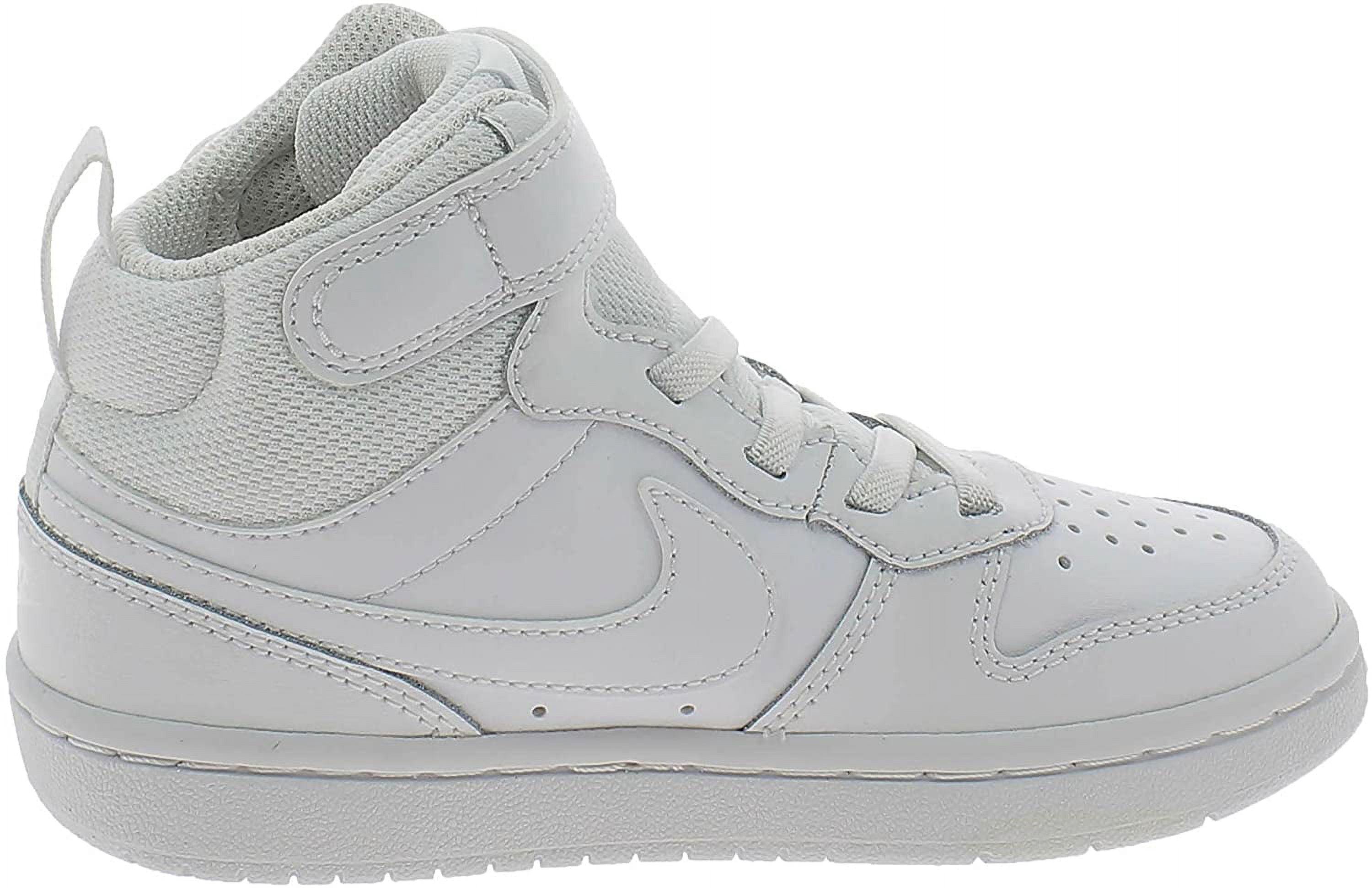 Nike Boys Court Borough Mid 2 Leather Sneakers Athletic Shoes 10.5 Little Kid White/White
