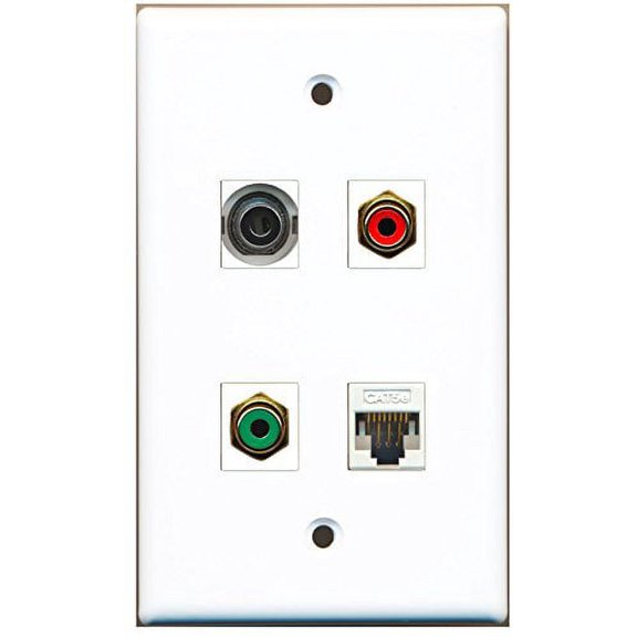 RiteAV - 1 Port RCA Red 1 Port RCA Green 1 Port 3.5mm 1 Port Cat5e Ethernet White Wall Plate