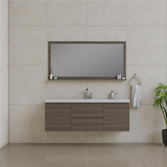 60 in. Paterno Single Modern Wall Mounted Bathroom Vanity, Gray