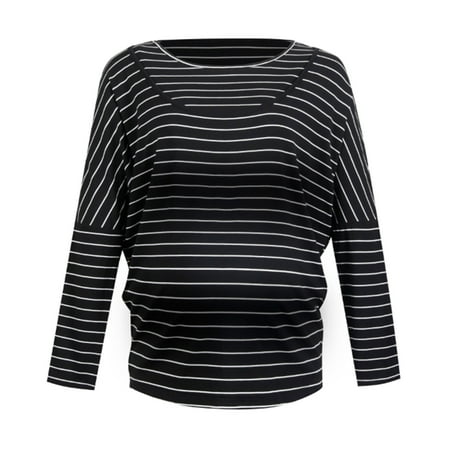

asdoklhq Pregnant Clothes Clearances Maternity Long Sleeve Stripe Round-Neck Breast-Feeding Pregnant Nursing Blouse Tops