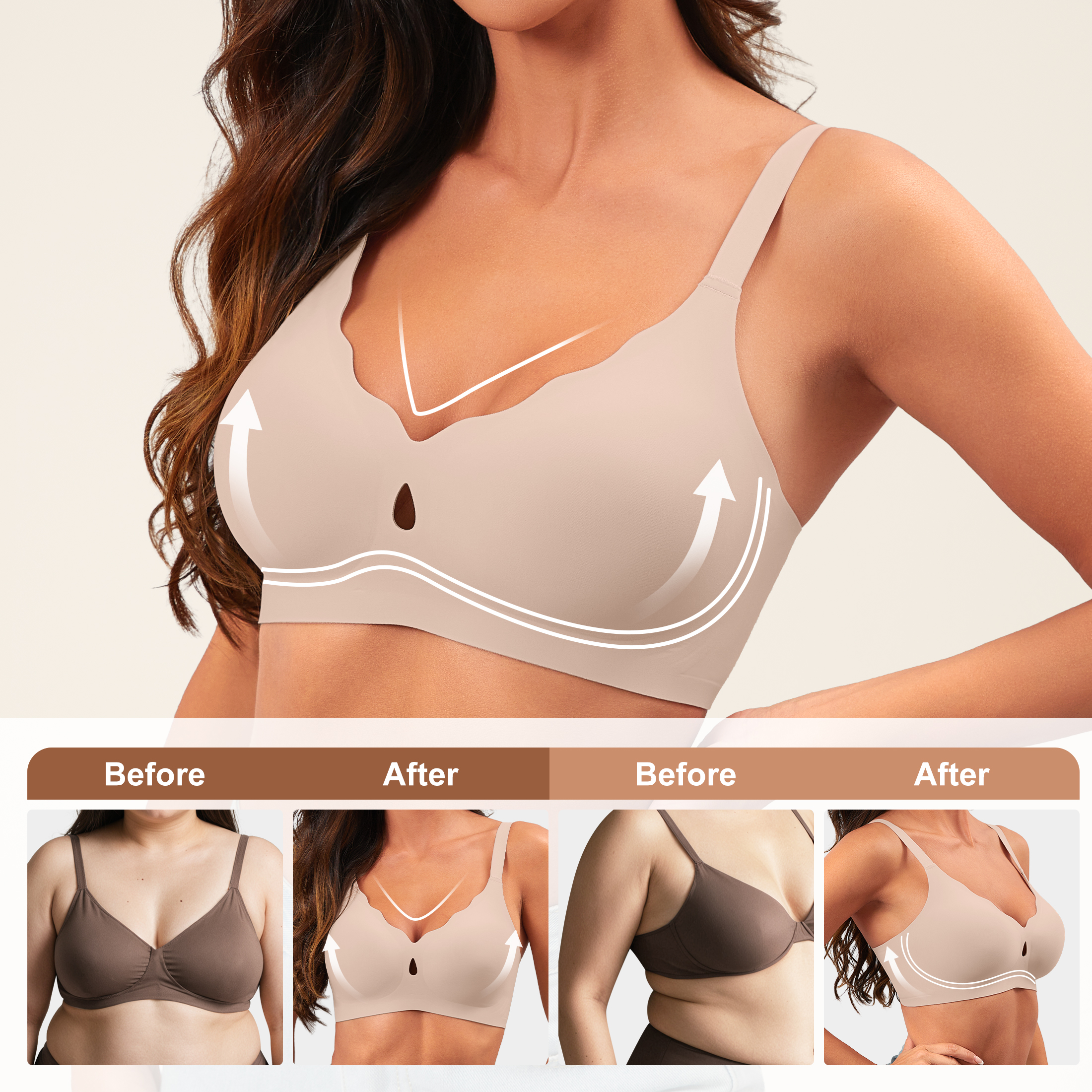 Qylux Wireless Bras for Women No Underwire Push Up Bras Seamless Full Coverage Comfort Lift Support Soft Everyday bra,Oatmilk
