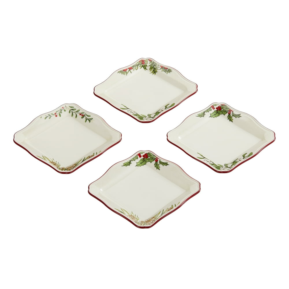 Better Homes & Gardens BHG Heritage Christmas Appetizer Plate, Set of 4