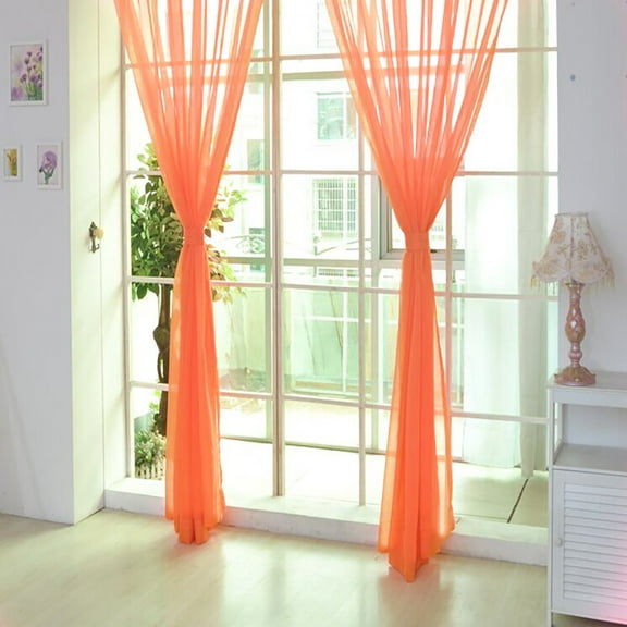 Yaouit Window Room Decor Tulle Door Window Color Curtain Pure Panel Sheer Curtains Sheer Voile Window Curtains/Drapes for Bedroom Living Room Yard Kitchen, 1x2m,Orange