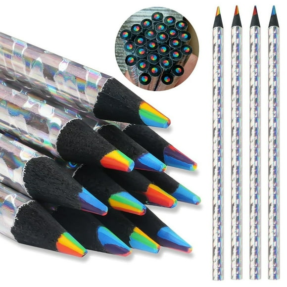 24 Pcs Crayons de Couleur 7 en 1 Crayon Arc-en-Ciel Crayon en Bois Multicolore pour Enfants Adultes Dessin Artistique