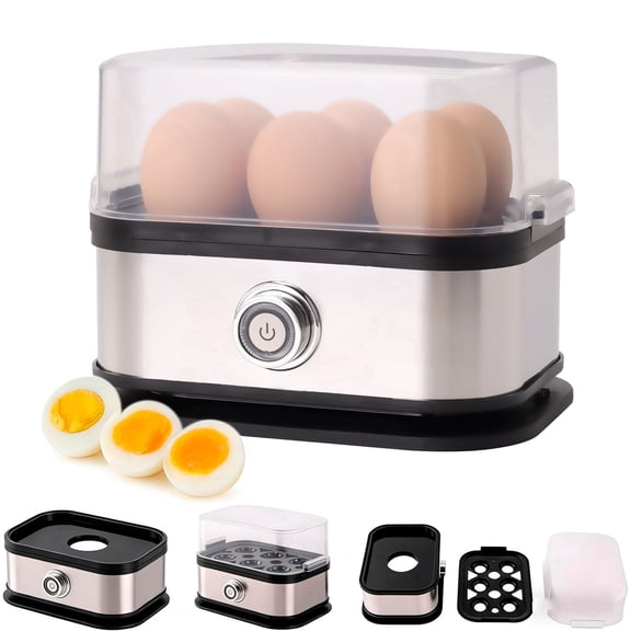 Asoricing Smart Electric Egg Cooker, 6 Egg Capacity Rapid Cooker, Auto Shut-Off, Multi-Function for Hard/Soft Boiled Eggs, Black