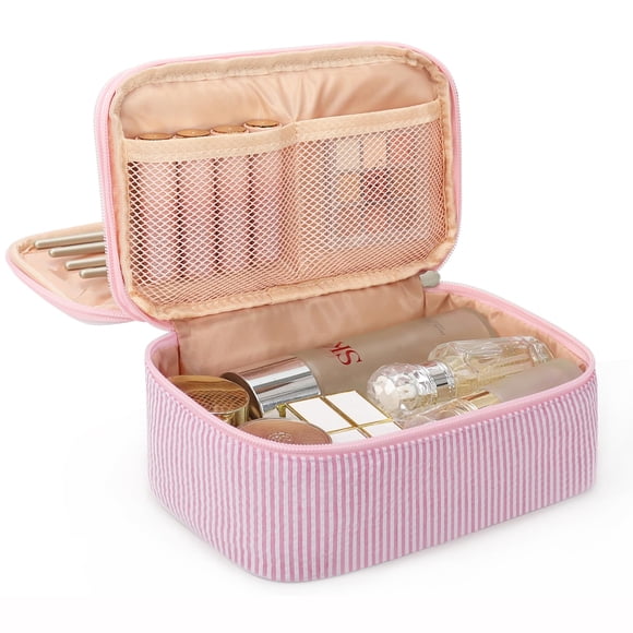 Bolsa de maquillaje Relavel Cute Portable Rosa con soporte para brochas