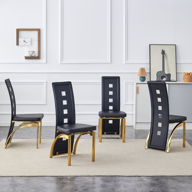 Noble House Modern Minimalist 4-Piece Dining Chair Set - Black Saddleback