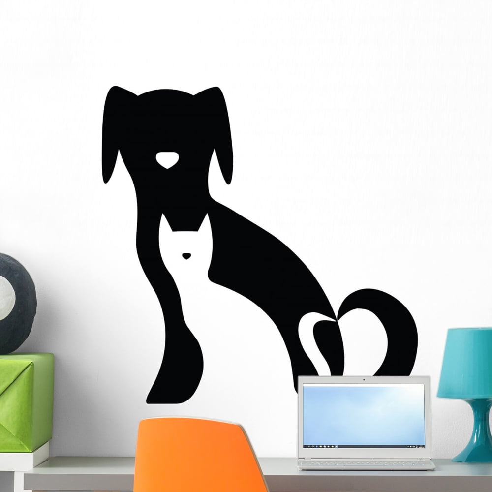 Funny Dog and Cat Wall Decal Sticker by Wallmonkeys Vinyl Peel and ...