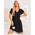 thumbnail image 5 of Ekouaer Nightgowns for Women V Neck Sleepshirt Short Sleeve Nightdress Lace Trim Night Gown House Dress with Pockets, 5 of 6