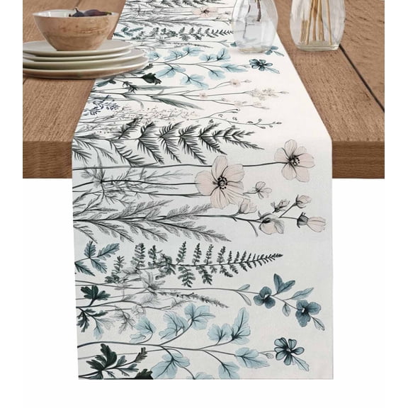 Vintage Floral Leaves Table Runner 72 Inches, Summer Botanical Bed Runner Dresser Scarves Tabletop for Indoor Outdoor Parties/Ceremony/Banquet, 18" x 72"