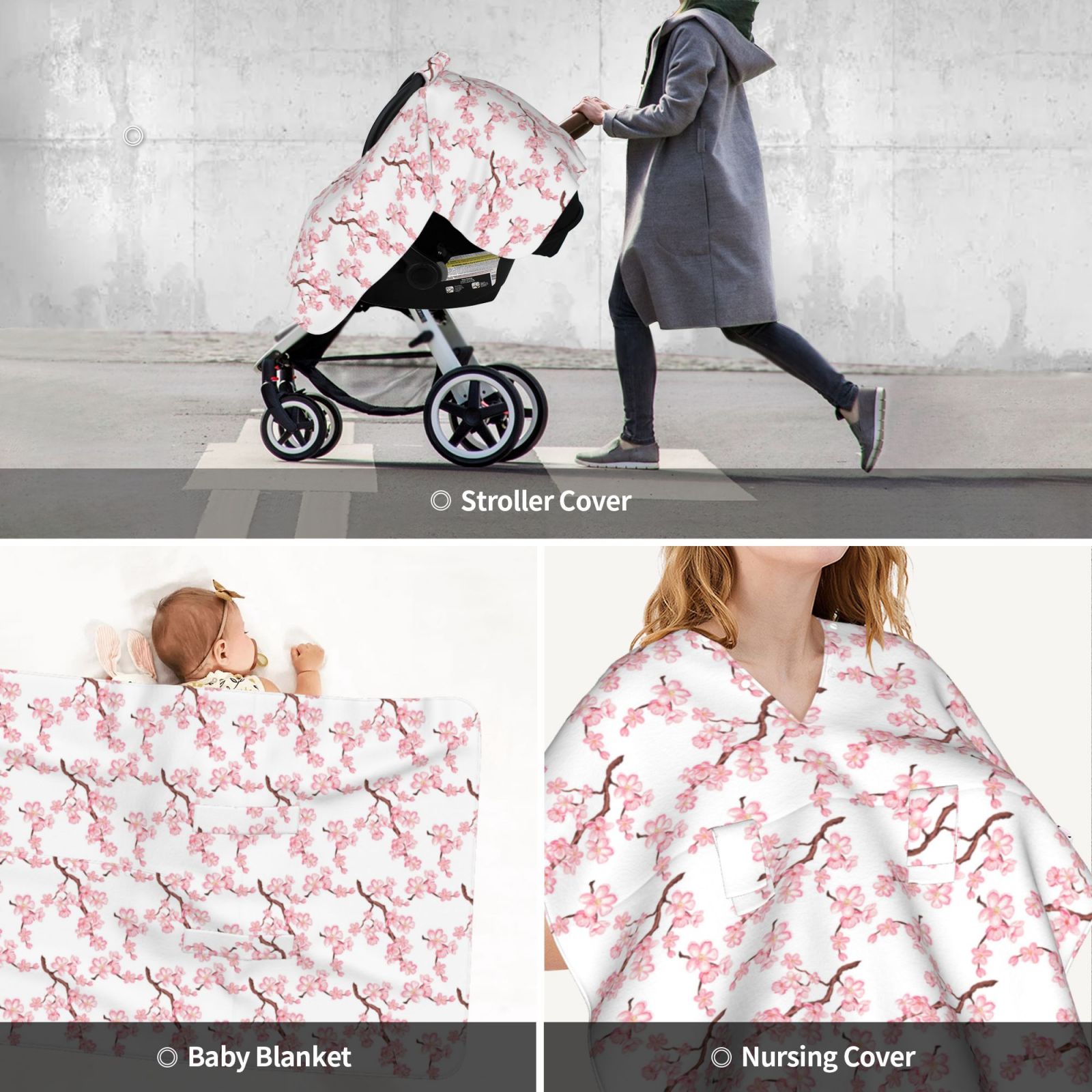 Car Seat Cover Baby - Watercolor floral pink berry blossom Breathable Infant Car Seat Cover for Baby Carseat, Lightweight Comfort Baby Essentials Must Haves Newborn Stuff for Girl Boy