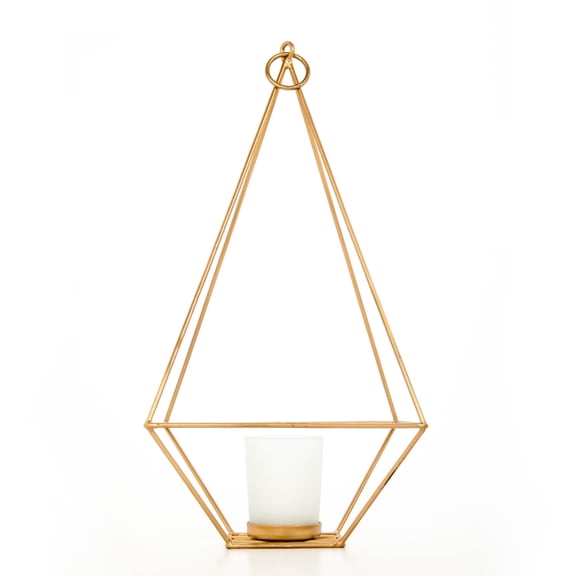 Hosley 11.5” Gold Decorative Lantern, Tealight & Votive Candle Holder with Frosted Glass