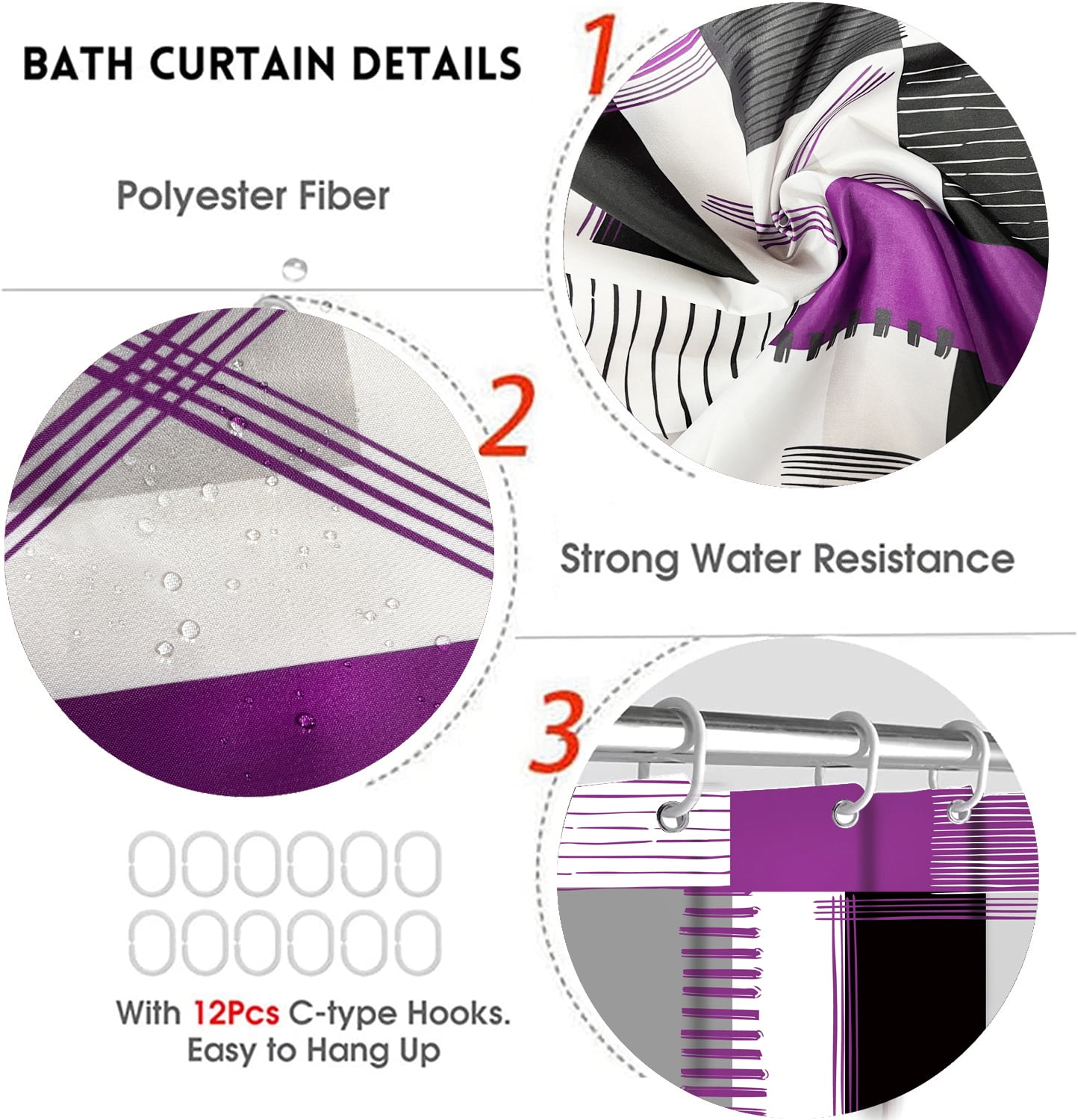 All Smiles 4-Piece Bathroom Sets Shower Curtain Set with Non-Slip Rug and Toilet Lid Cover,Purple