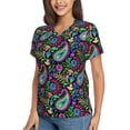 thumbnail image 2 of Vsdgher Watercolor Floral Paisley Women Shirts V Neck Short Sleeve Tops T-Shirt Basic Tees, S to 3XLSmall, 2 of 5