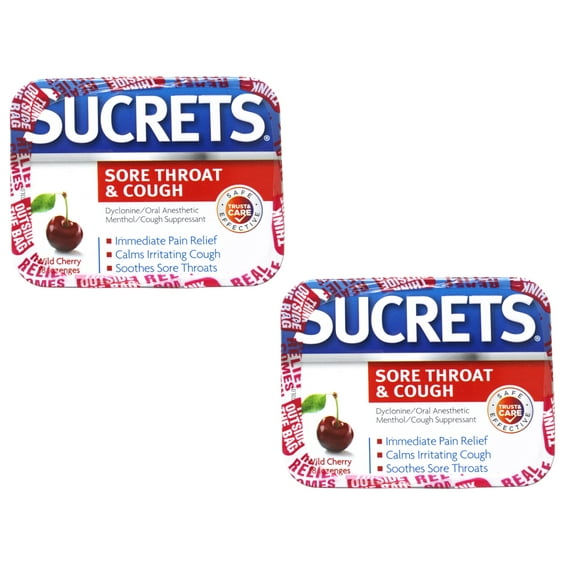 Sucrets Sore Throat & Cough Lozenges, Oral Anesthetic & Cough Suppressant, Wild Cherry, 18 Count (Pack of 2)