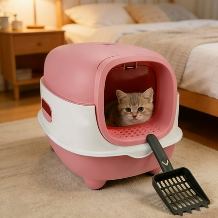 Enclosed Cat Litter Box Splash-Proof & Easy Clean-Up Includes Shovel. Perfect for Small to Medium Cats.