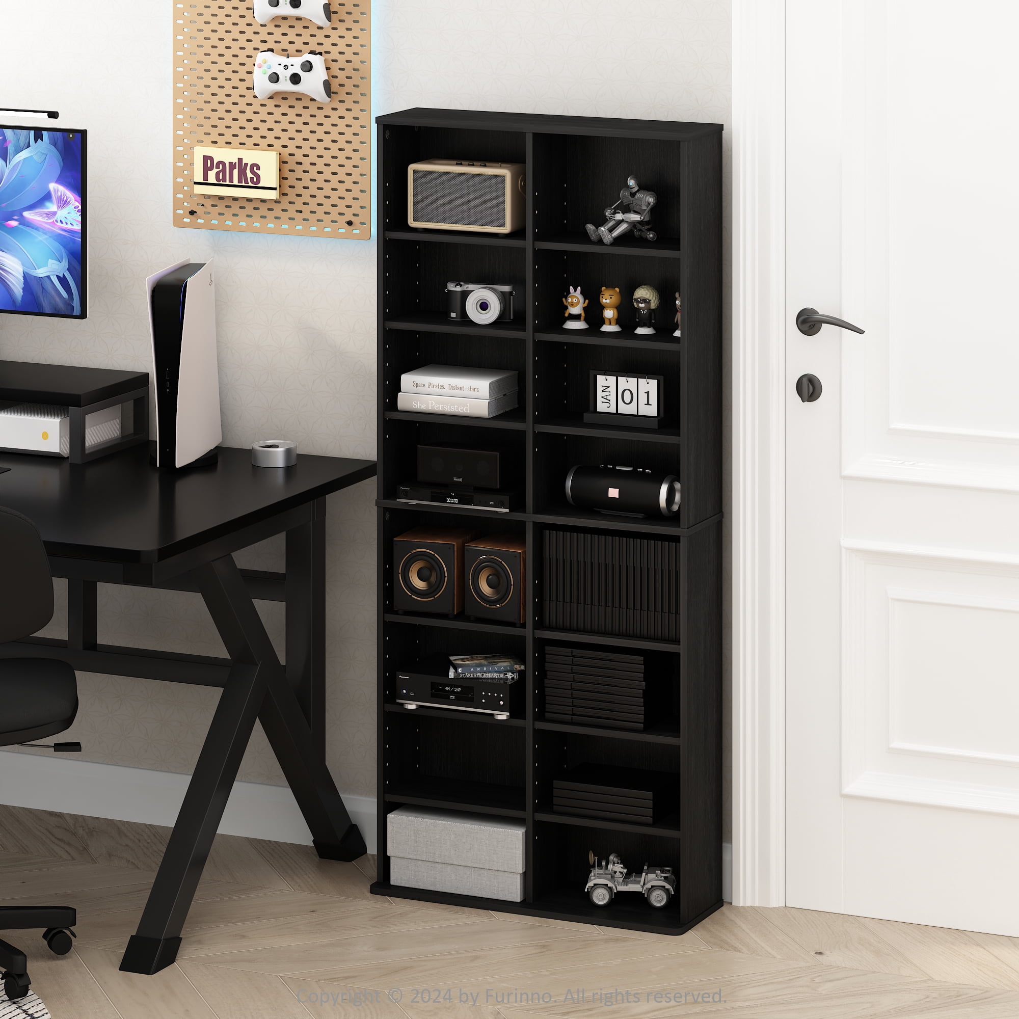 Multimedia Storage Tower Furinno Jaya - White Space Saving CD DVD Shelf