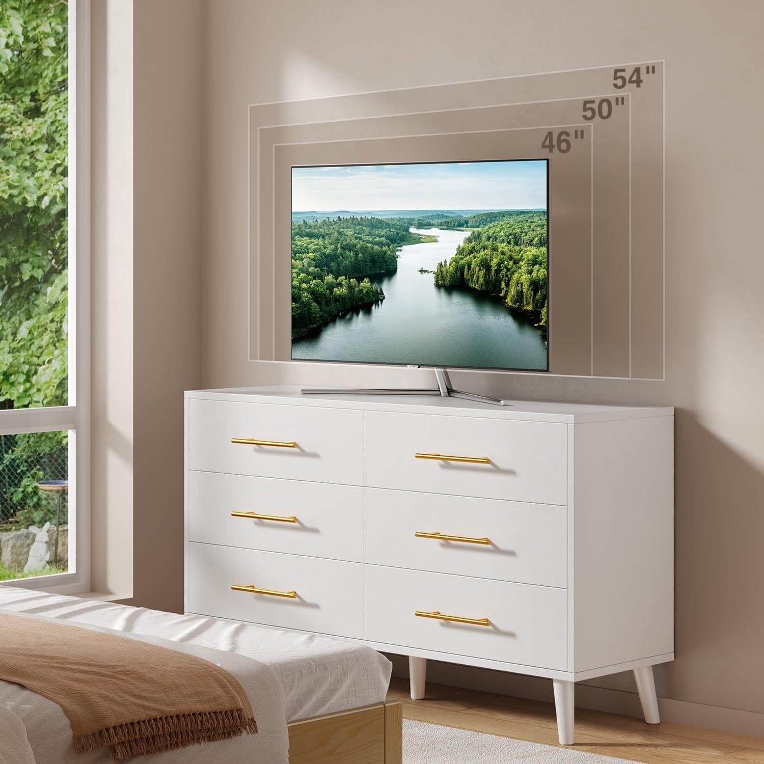 Noelse 6 Drawer Dresser with Metal Handles, Modern White Dresser Storage Cabinet for Bedroom Home