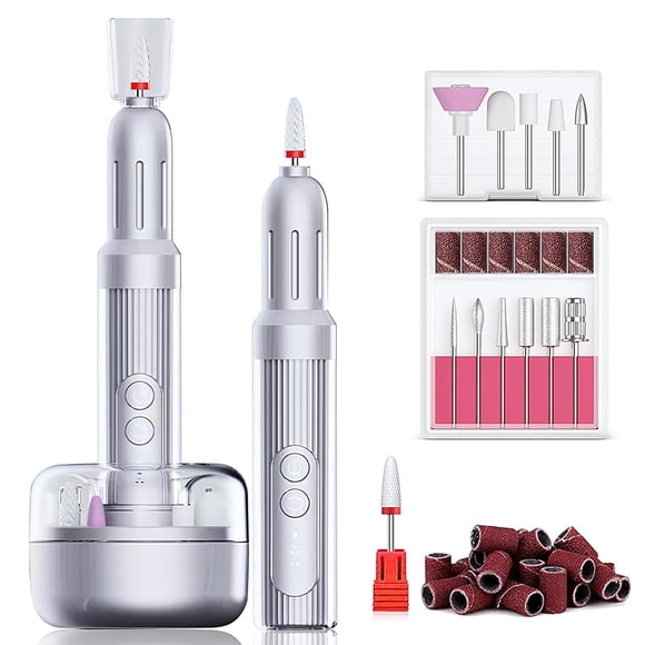 JESWO 12 en 1 Drill para Uñas Eléctricas Profesional, Pulidora para Uñas Recargable Ajustable de 6 Velocidades con Bandas de Lijado, Esmeril para Uñas para