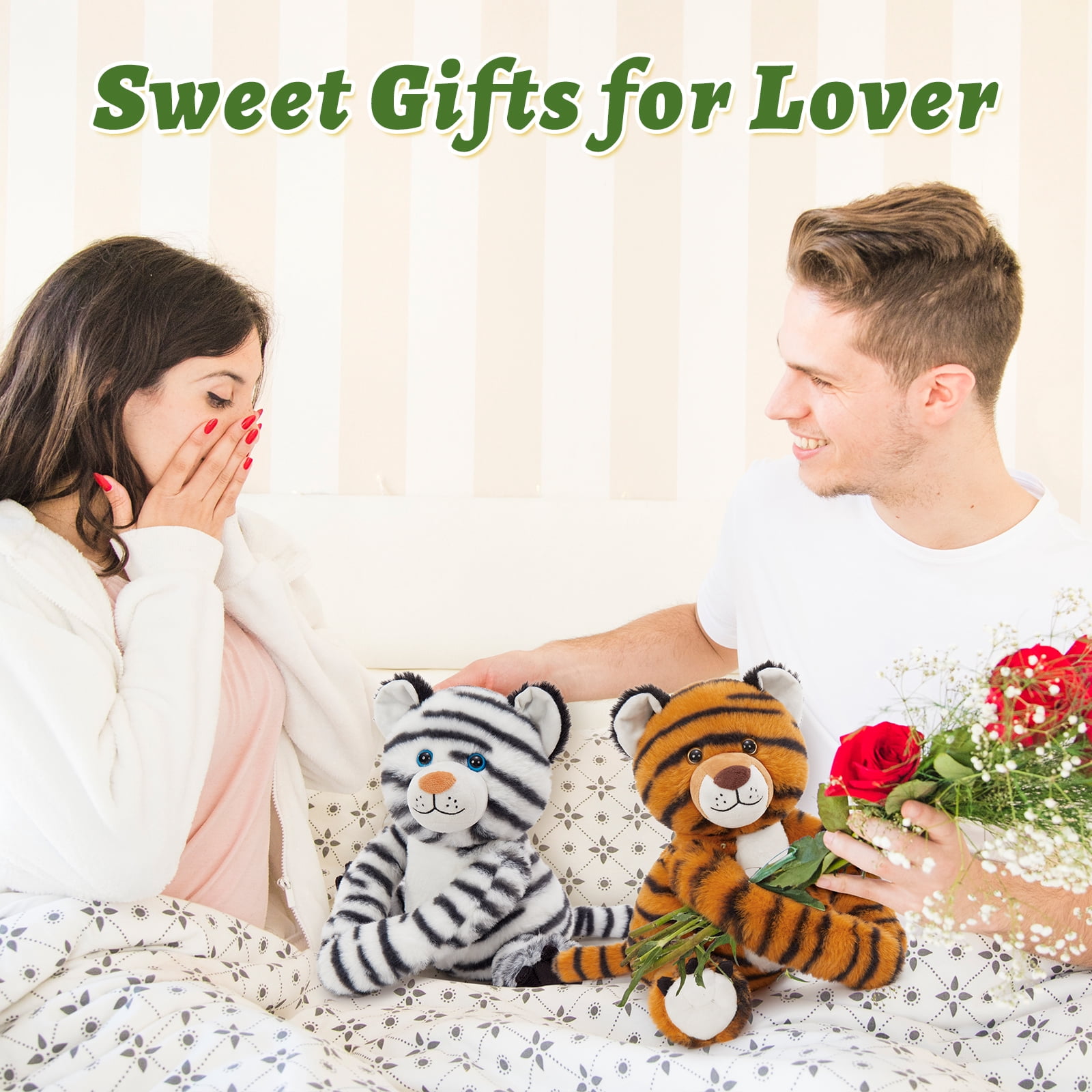 MorisMos Heatable & Coolable Tiger Stuffed Animals Set,Weighted Microwavable/Freezable Cuddly Stuffed Tiger Pair,Long-Arms Hugging Tiger Plush Toys