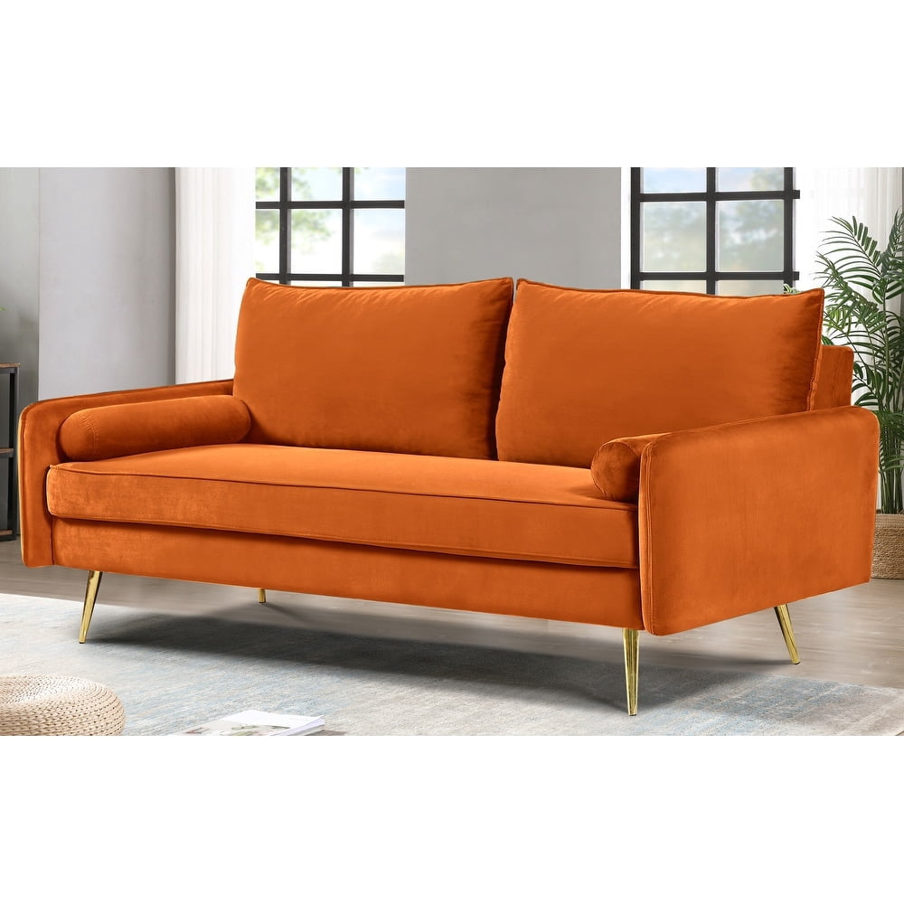 US Pride Furniture Villeda 70''W Polyester Square Arms Sofa, Orange