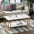 thumbnail image 2 of Tcbosik Modern 2-Tiers Coffee Table with Sturdy Gold Metal Frame and White MDF Top for Living Room, 39.73"L x 20.08"W x 18.11"H, 2 of 10