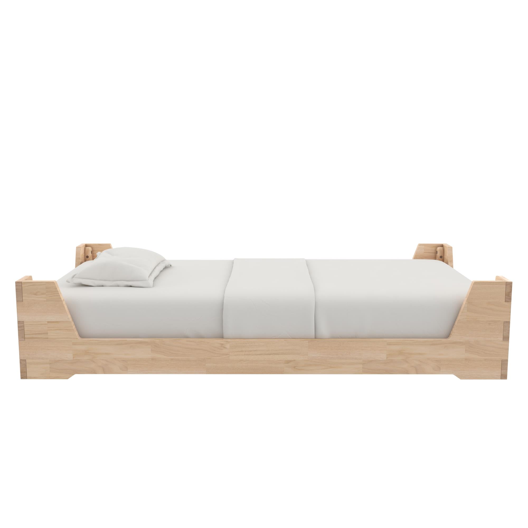 Little Seeds Maverick Montessori Toddler Floor Bed with 2 Heights, Natural Wood Grain