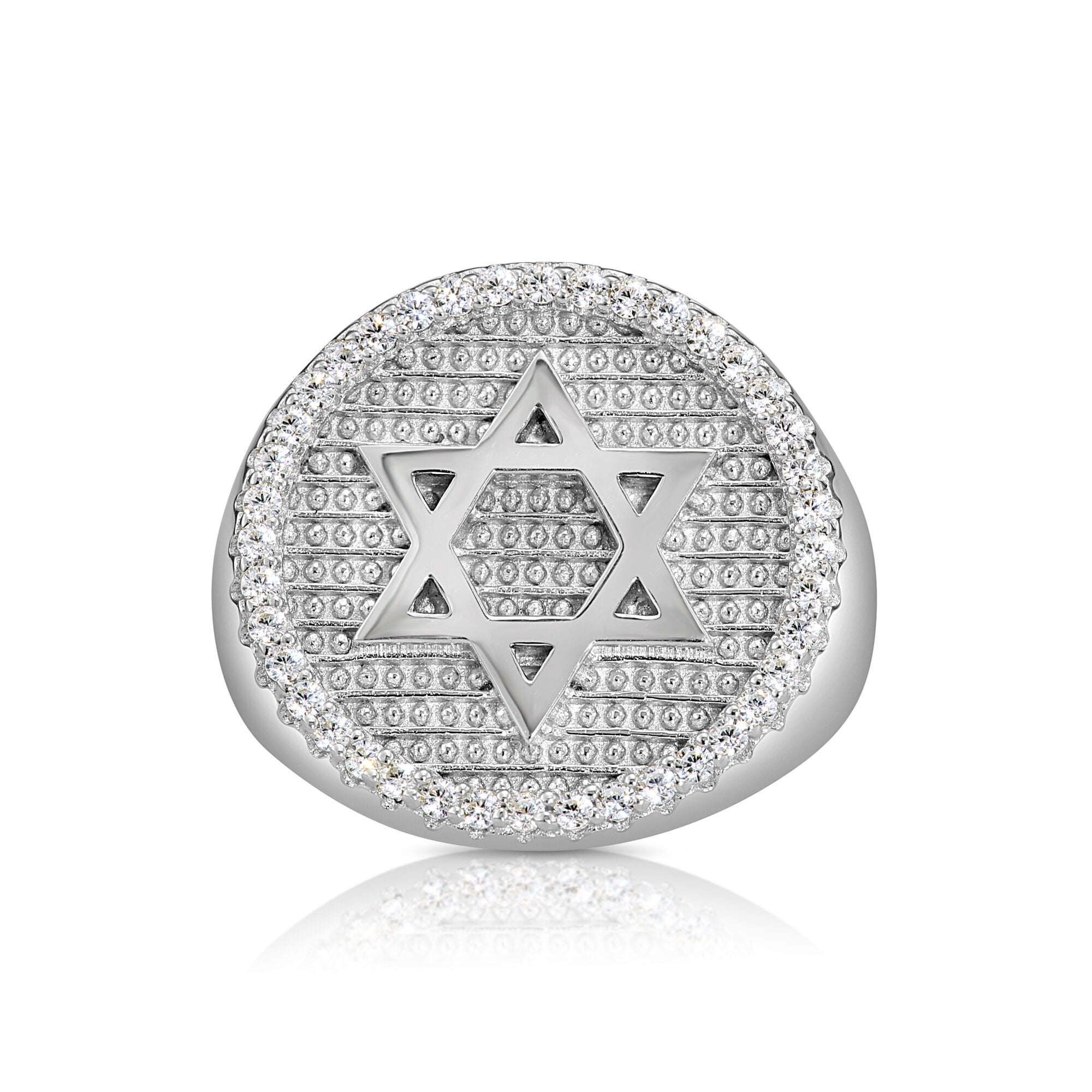 Tilo Jewelry Solid 925 Sterling Silver Star Of David Pave Ring, Statement Pinky Ring | Size 11 | Classic Ring for Men