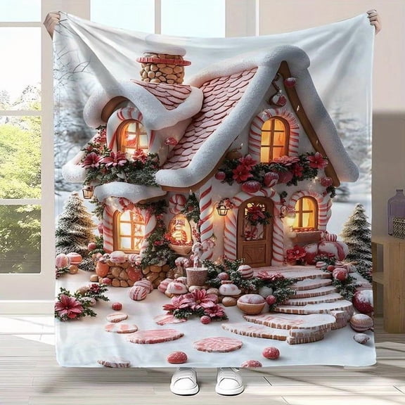Gingerbread House Blanket: A Candy-Coated Winter Wonderland Soft And Comfortable New Year Home Decoration Gift