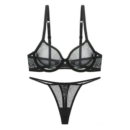 

Varsbaby Women s See Through Underwire Bra and G-String Lingerie Set