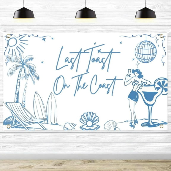 Blue Last Toast on The Coast Cute Backdrop Coastal Bachelorette Party, Retro Summer Beach Bachelorette Decorations, Beach Bach Hen Party Wedding Engagement Party Decorations