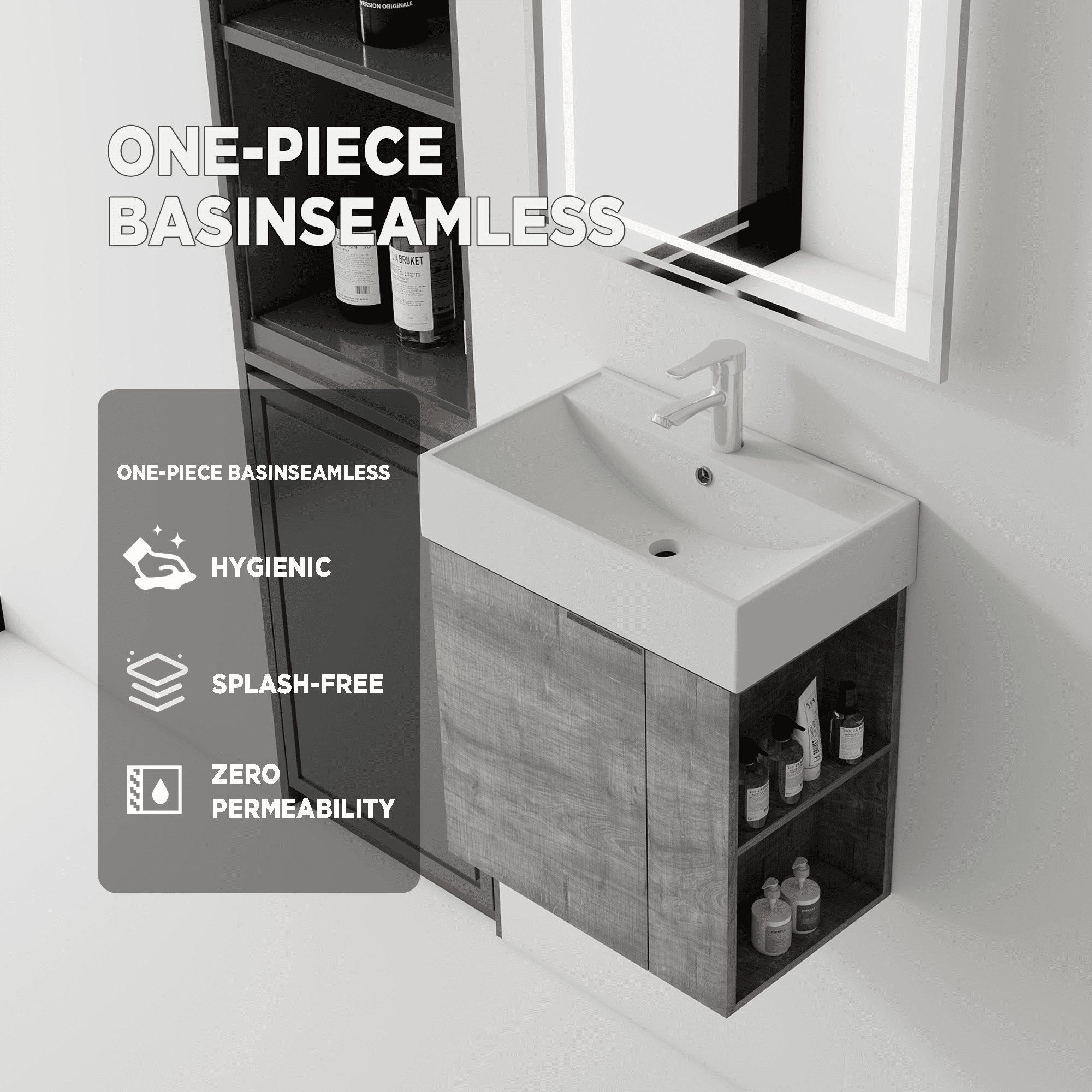 Leumius 21.6" Floating Bathroom Vanity with Ceramic Sink,Floating Bathroom Sink Cabinet for Small Space,Bathroom,Grey