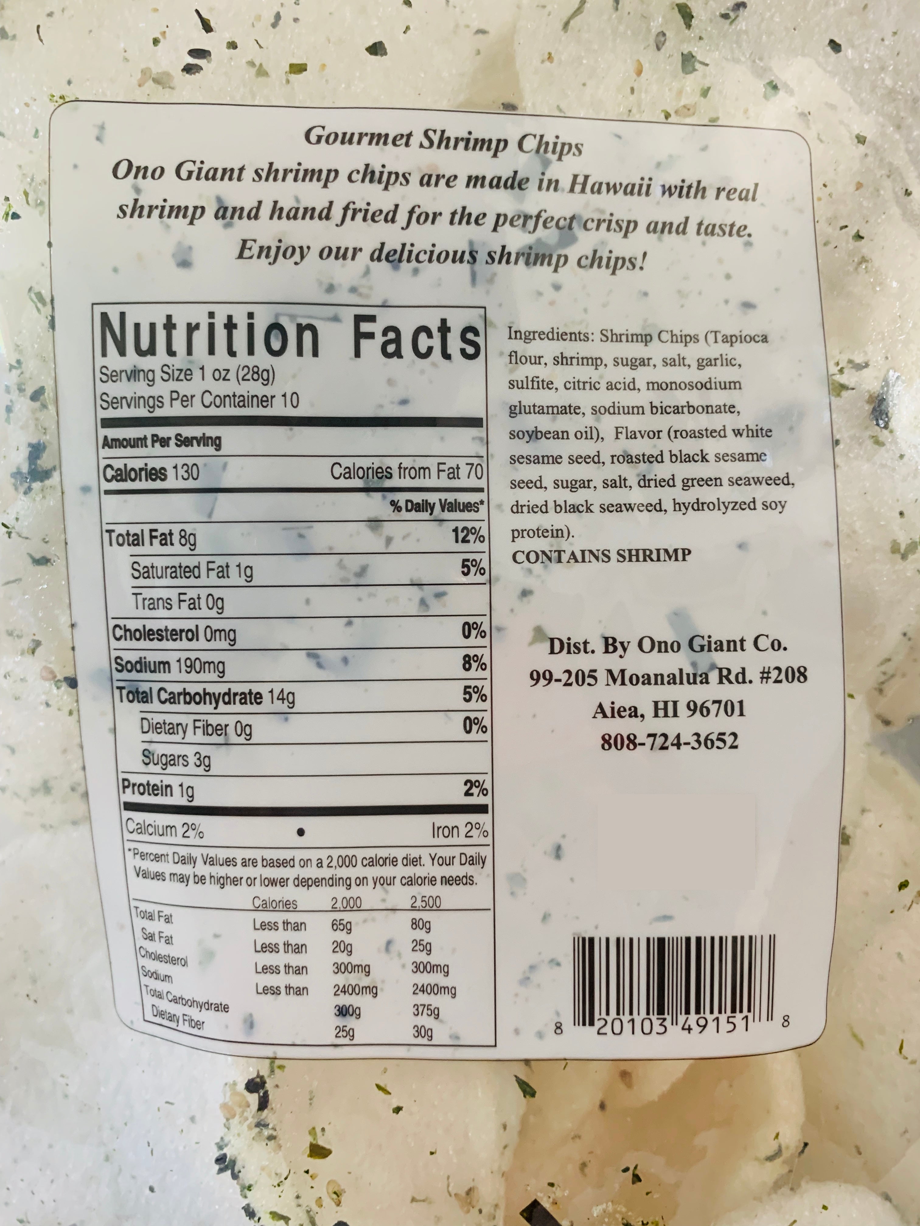 Ono Gourmet Hawaiian Giant Shrimp Chips with Furikake XL