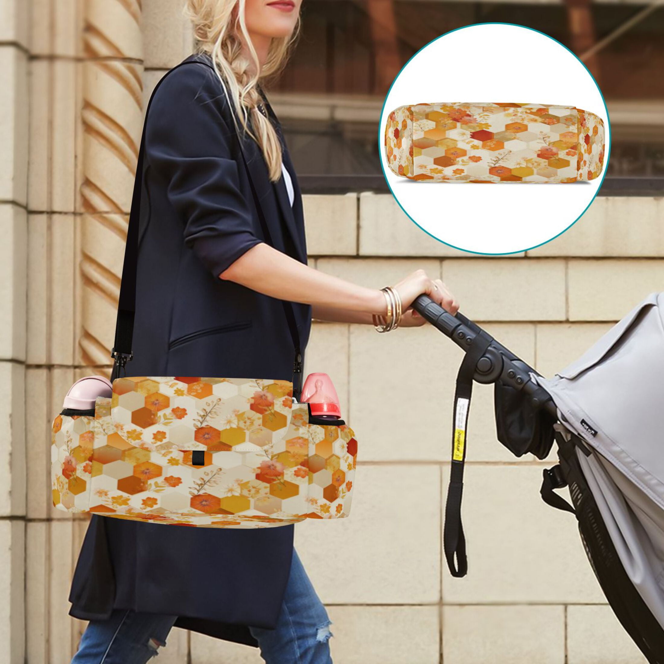 DIXRUYEE Stroller Organizer Honeycomb Pattern Printed