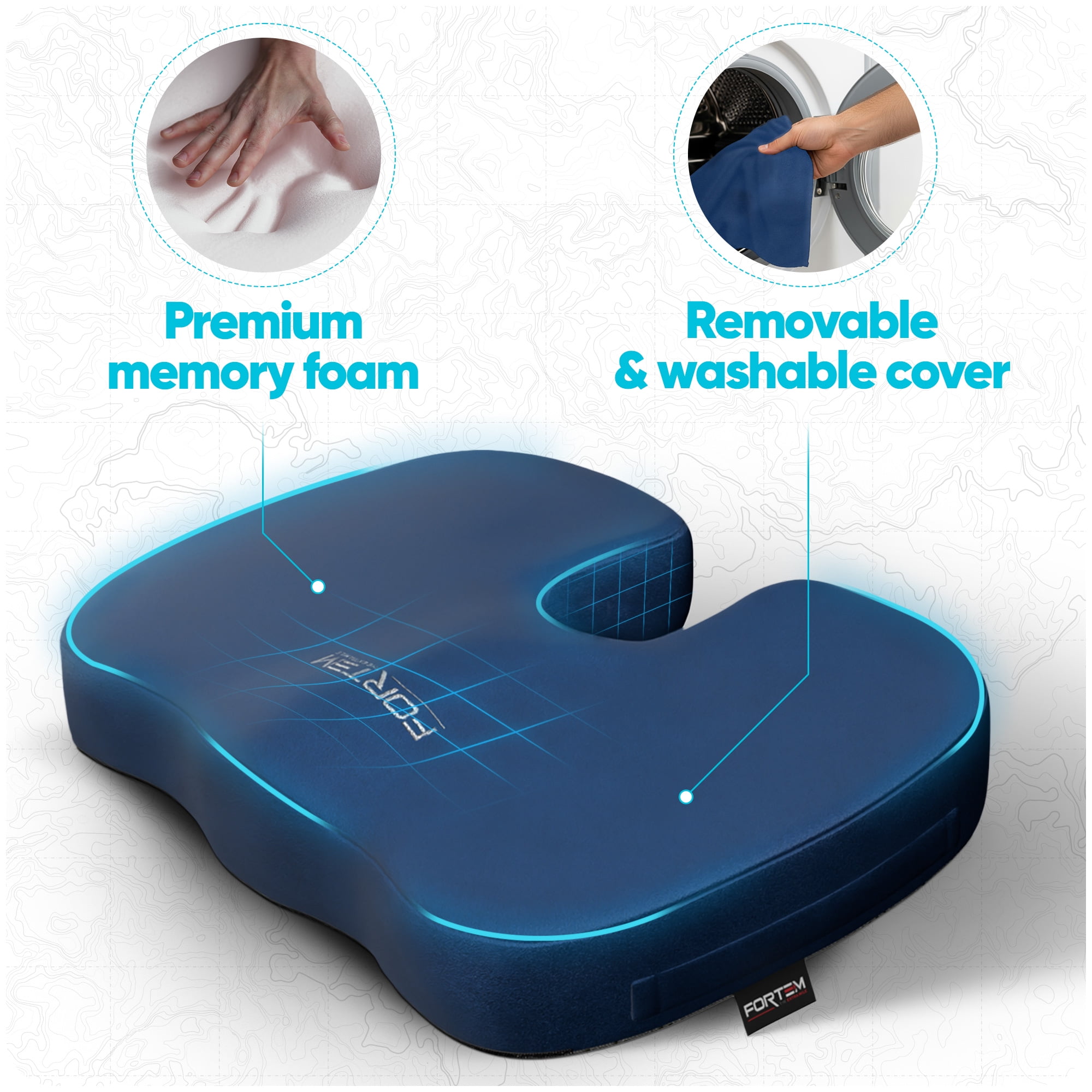 FORTEM Seat Cushion, Office Chair Cushion, Lumbar Support Pillow for Office Chair, Memory Foam Car Seat Cushions, Sciatica Coccyx Tailbone Pain Relief, Cushions for Back Support, Washable, Non Slip