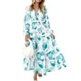thumbnail image 3 of Liacowi Women's Boho Floral Midi Dress Long Sleeve V Neck Tiered Smocked Beach Flowy Long Dress, 3 of 9