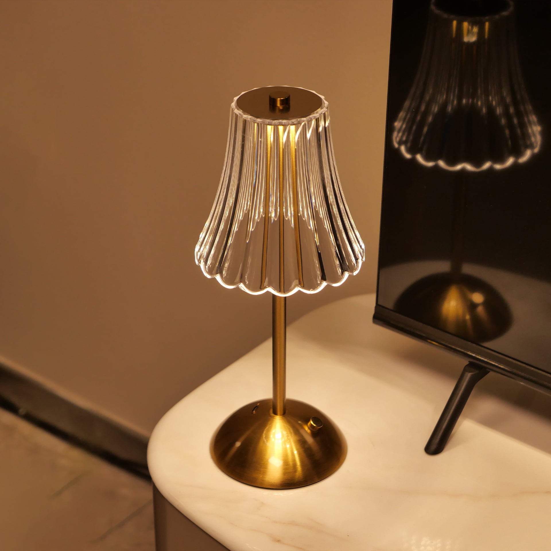 LED Portable Cordless Gold Table Lamp Touch Battery Operated Rechargeable Desk Lamp 3 Color Dimmable for Bedroom Living Room Dining