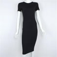 thumbnail image 4 of Femmes Robe Manches Courtes Tunique Robe Cou Vestido Casual Équipage Arrivée Robe Nouveau Crayon Slim Bodycon, 4 of 8