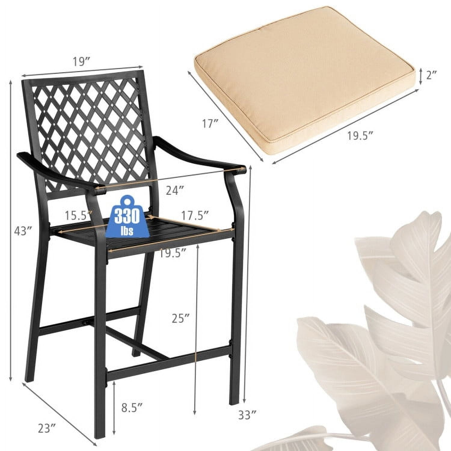 Aimee Lii 2 Pieces Patio Bar Stool with Height Cushion and Armrest, Outdoor Patio Furniture Aimee Lii 2 Pieces Patio Bar Stool with Height Cushion and Armrest, Outdoor Patio Furniture