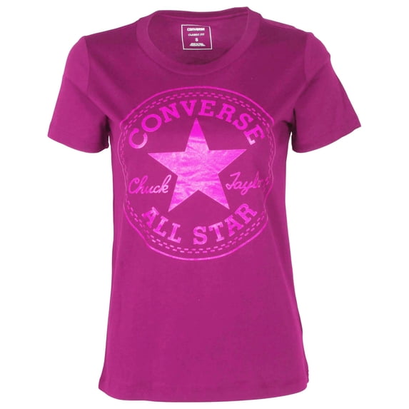 Converse Women's Glitter Chuck Taylor Core Patch T-Shirt (Magenta, Medium)
