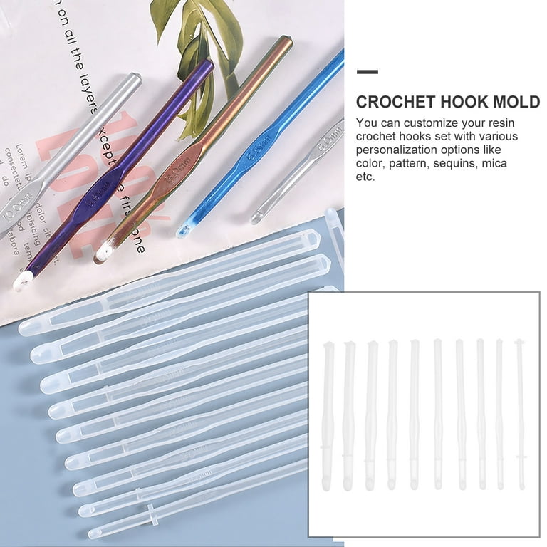 Homemaxs Mold Silicone Knitting Hook Crochet Resin Molds Casting Epoxy Tool DIY Hooks Mould Sewing Crafts Needles Yarn Art Clear, White